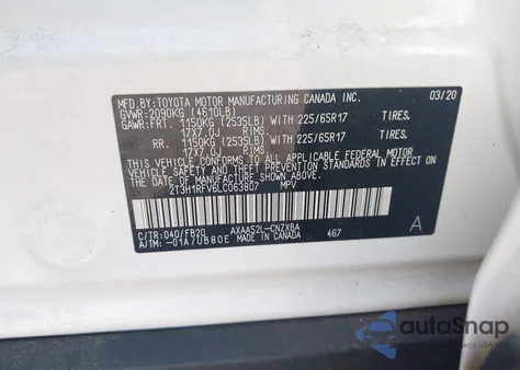2020 Toyota Rav4 Le from USA, damaged, VIN 2T3H1RFV6LC063807